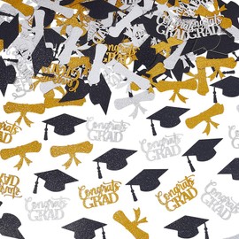 AHANDMAKER 200pcs Graduation Party-Decorations Black Gold-Silver Confetti Congrats Graduation Table Scatter Confetti for Congrats Grad Theme Party Table Decor Favors