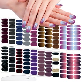 WOKOTO 20 Sheets Dark Color Nail Polish Strips for Women Girls Solid and Gradient Designs Nail Polish Stickers with Nail File Kit Black Blue Purple Stick On Nails Stickers Full Nail Wraps Strips
