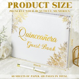 MotiMind Quinceañera Guest Book with Pen 11 x 8 Inch Libro De Firmas 15 Años Quinceanera Leather Hardcover Signature Book Quinceanera Decoration Guest Sign in Book for 15th Quinceanera Party Favors