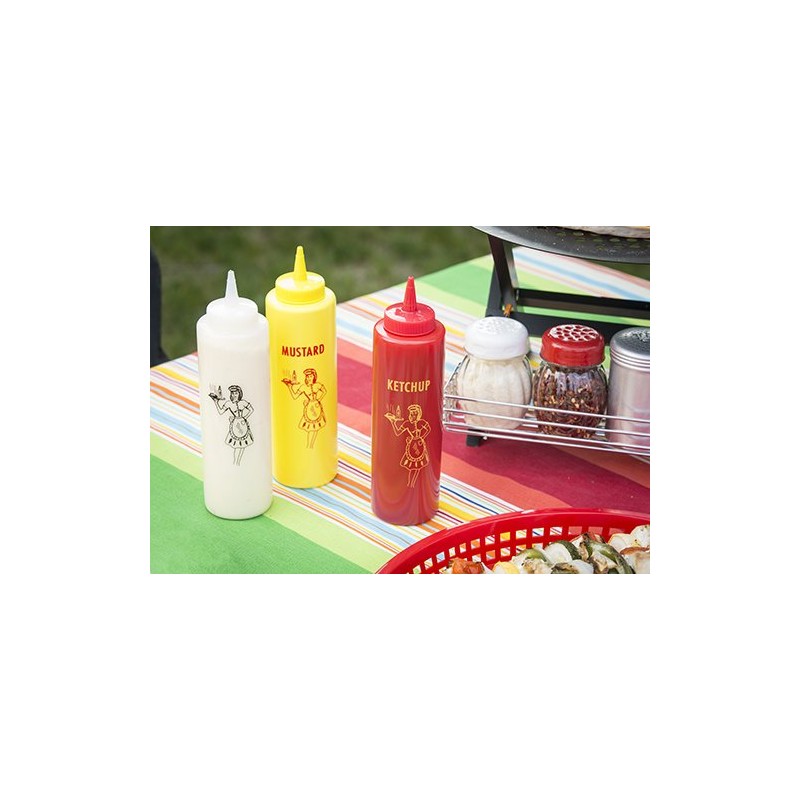 Tablecraft Nostalgia Squeeze Bottle Dispenser, Clear/Red/Yellow, 17 x 6 x