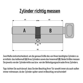 1x Cylinder Lock 90 mm 45/45 mm with Knob KD with 10 Reversible Keys