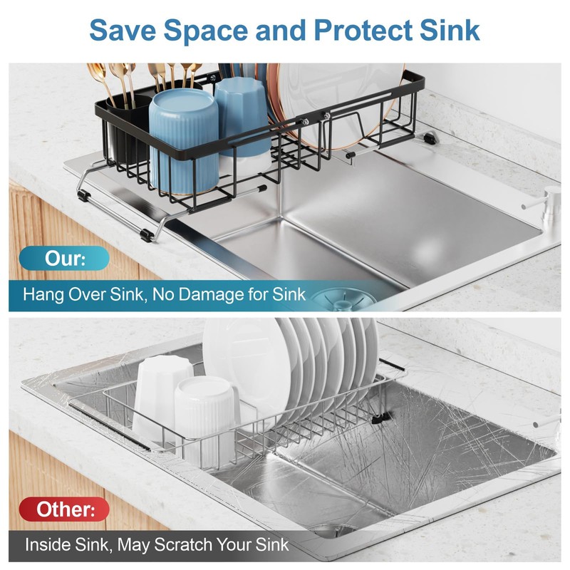 iSPECLE Small Sink Dish Drying Rack, Expandable Narrow Rust Resistant