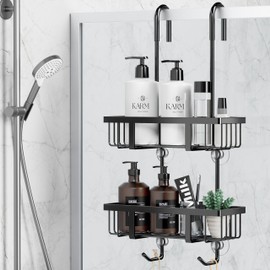 pickpiff Shower Shelf for Hanging Shower Shelf Shampoo Holder for Shower Glass Door Shower Basket No Drilling Shampoo Shower Gel Holder Stainless Steel Black H 57 cm