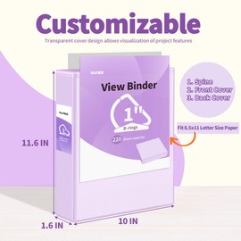 SUNEE 3 Ring Binder 1 Inch D Ring, Clear View Binder Three Ring PVC-Free (Fit 8.5x11 Inches) for School Binder or Office Binder Supplies, Purple Binder, 2 Pack