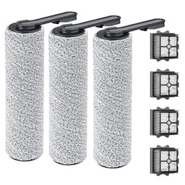 ECOMAID Replacement Brush Rollers and HEPA Filters Compatible with Tineco Floor ONE S5/Floor One S5 Pro 2 Cordless Vacuum Cleaner, 3 Brush Rollers & 4 HEPA Filters