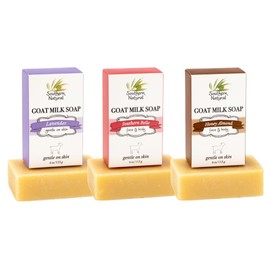 Southern Natural Goat Milk Soap Bar (Variety 3 Pack) Lavender, Southern Bell, Honey Almond - For Dry Sensitive Skin. Great For Face and Body. (Each Bar 4-4.5 oz)