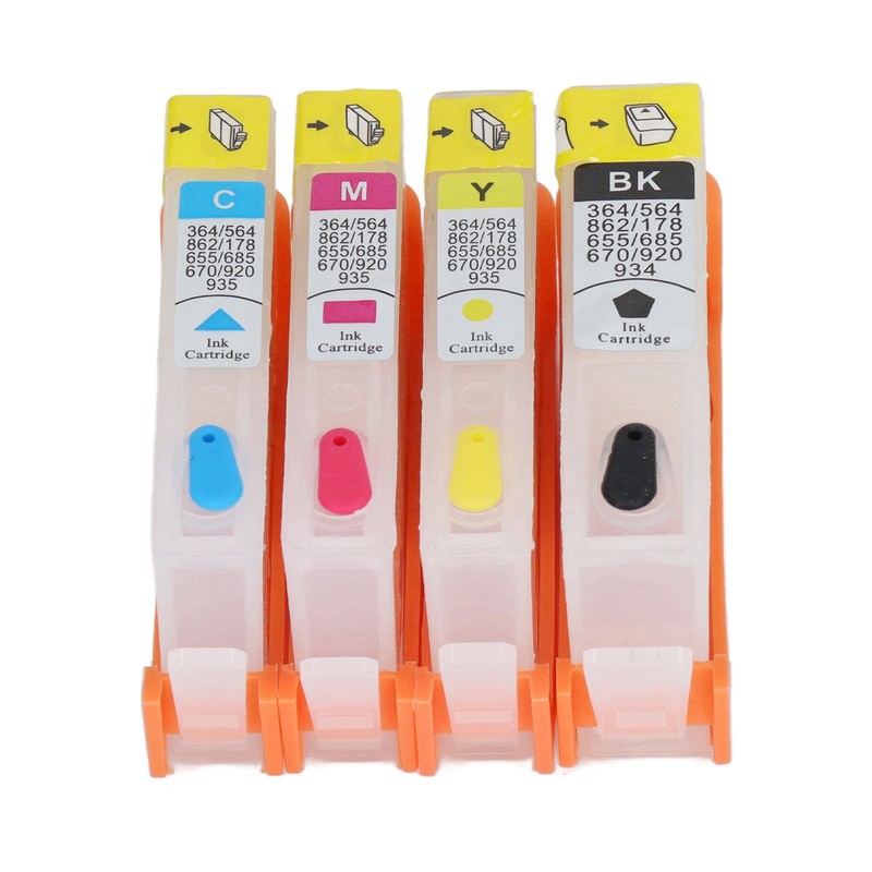 4 Pcs Ink Cartridge Black Blue Magenta Yellow Permanent Chip