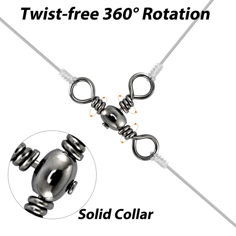 Alwonder 3-Way Fishing Barrel Swivels, Pack of 50, 44Lb