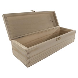 Oblong Wooden Box Lid & Clasp | 29.5 x 10 x 8 cm | Unpainted & Untreated Plain Decorative Pine for Craft Decoupage | Trinket Memory Keepsake Storage Box