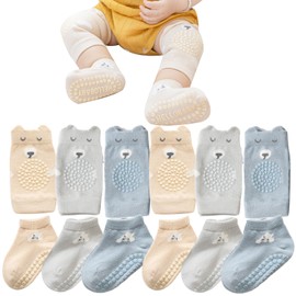 ISANPAN Unisex Baby Crawling Anti-Slip Knee Pads and Socks,Save Baby Knee and Ankle (Color B, 6-12 Months)