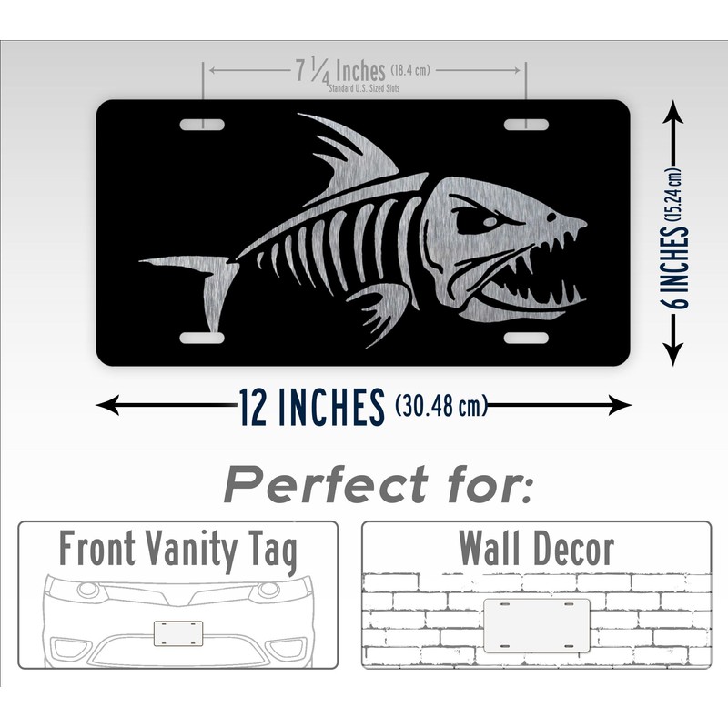 Silver Bonefish License Plate Bass Bone Fish Skeleton Silhouette Auto