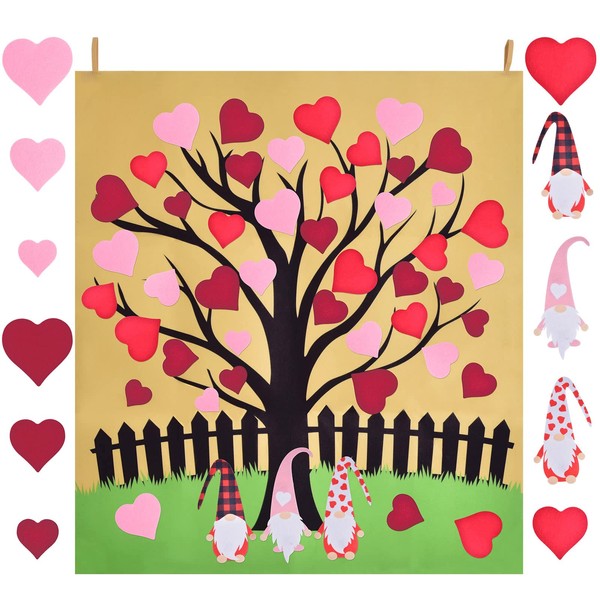FunLittleToys Valentine's Day Decorations Set DIY Felt Tree for Kids, Felt Board with 48pcs Detachable Colorful Ornaments, Wall Room Decor Valentines Gifts Crafts Toys for Kids Toddles