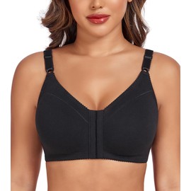 DotVol Women's Front Closure Full Cup Without Underwire Large Sizes Cotton Comfort Bra, black