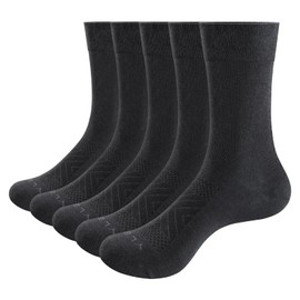 YUEDGE Mens Solid Dress Socks Grey Crew Business Casual Calf Breathable Lightweight Thin Socks for Men Size 9-11, 5 Pairs/Pack
