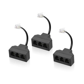 Menewstart RJ11 Cable 3 Way Telephone Splitter 3 Pack, Black, Splitter 6P4C Connector Phone Line Cord Adapter with Cable for Landline Telephone Wire, Suitable for Telephone, Fax Machine