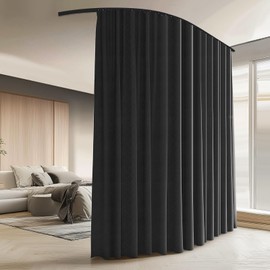 Room Divider Curtains with Ceiling Curtain Track Set Window Curtain for Bedroom,Living Room Total Blackout Thermal Insulated Privacy Ceiling Track Curtain W 9 × H 9 FT Black Drape&Black Track
