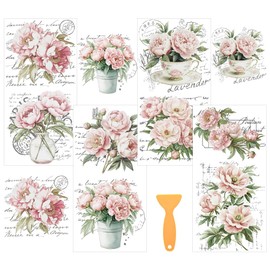 WEBEEDY 3 Pcs Flower Rub on Transfers for Crafts,11.8x5.9 Peel and Stick Wall Murals Stickers Decals with Scraper,Wallpaper for Furniture,Vintage Window Wall Art for Bedroom Home Decor