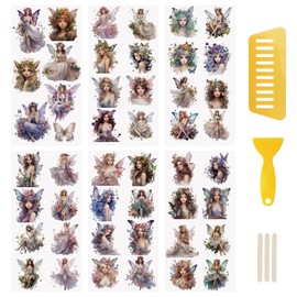 WANDIC Glitter Rub On Transfer Sticker, 6 Sheets Fairy Theme Transfer Decals Waterproof Elf Furniture Windows Craft Scrapbook Stickers for Photo Albums Greeting Cards,12 * 6in