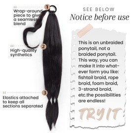HAIRCUBE Long Braided Ponytail Extension with Hair Tie Straight Wrap Around Hair Extensions Ponytail Natural Soft Synthetic Hair Piece for Women Daily Wear 32 Inch 150 Gram (Black Brown)