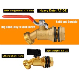 WHK Rain Barrel Spigot Kit-Water Bucket Spigot Faucets-Water Spicket Water Spout Spigot for 5/55 Gallon Bucket for Rain Barrel Water Container WaterTank,1/4 Turn with Long Handle(Brass)