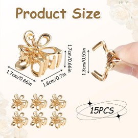 15 PCS Small Flower Gold Hair Clips for Women Cute Mini Tiny Little Sparkling Metal Flower Sweet Gold Artificial Bangs Nonslip Hair Claw Clips Decorative Cute Hair Accessories for Women Girls Gift