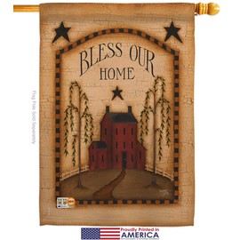 Classic Bless Our Home House Flag Country Living Primitive Farm Western Barn American Rustic Cowboy Rural Ranch Small Decorative Gift Yard Banner Made In USA 28 X 40