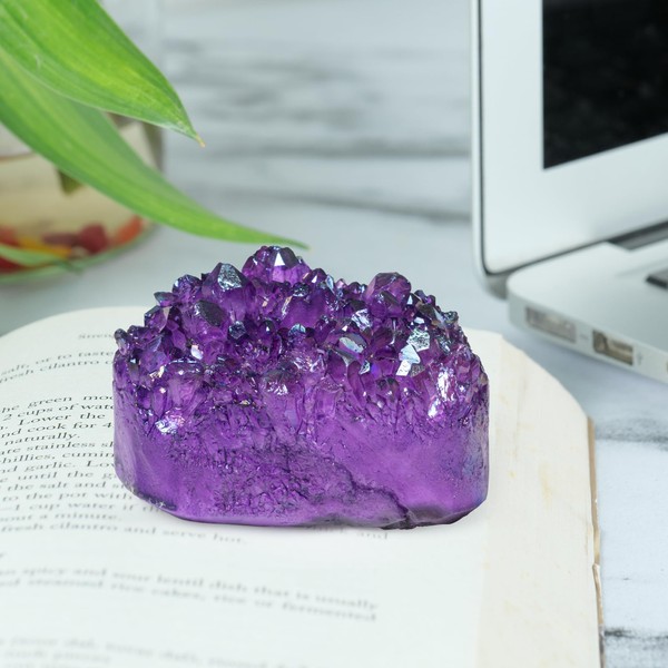 YATSKIA Amethyst Purple Aura Quartz Geodes - Large Crystal Quartz Stone - Druzy Rock Cluster - Geodes Crystals Stones - Geode Paper Weight - Gemstone Cluster - Crystal Decor