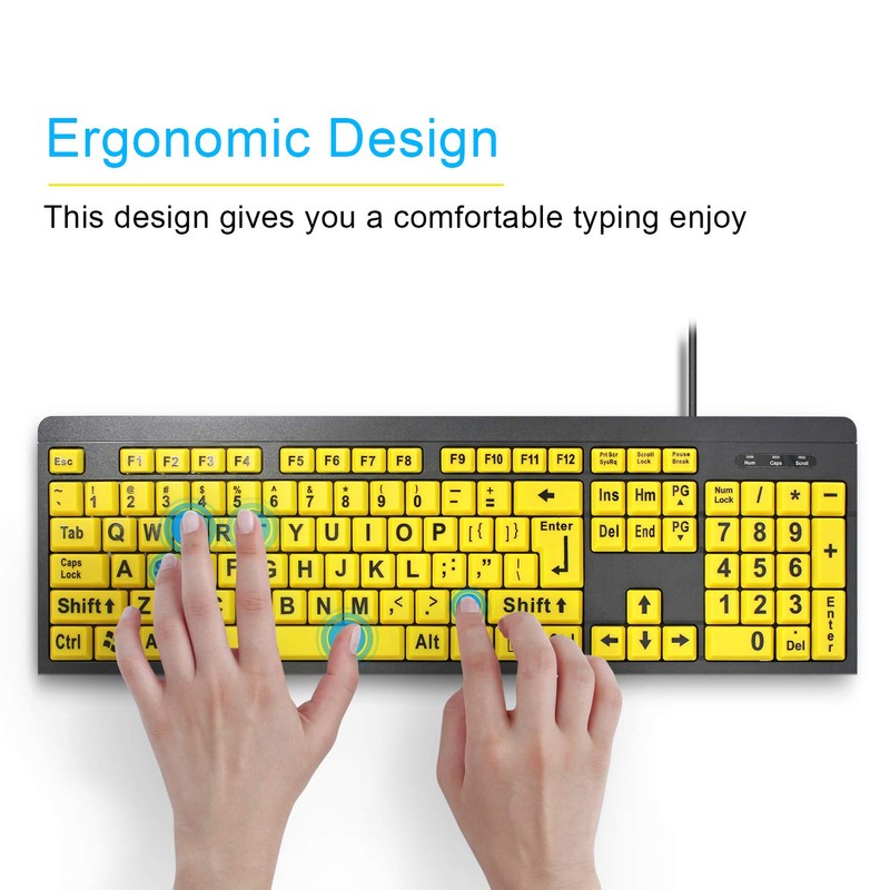 BOOGIIO Large Print Computer Keyboard, Wired USB High Contrast Keyboard