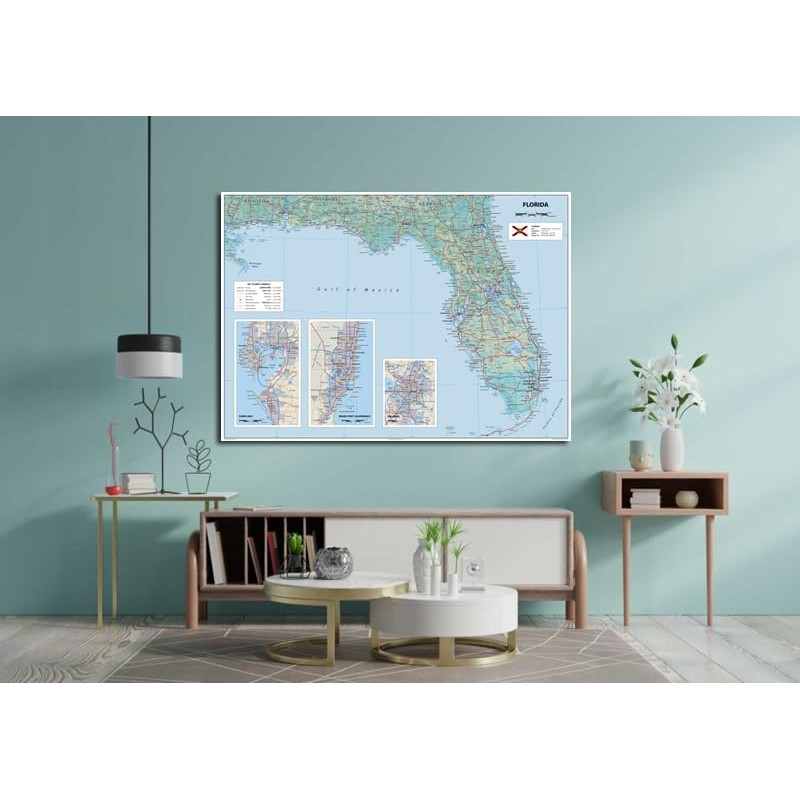 Physical Florida State Map - 23.3 x 16.5 Inches -
