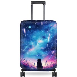 Qindaiwen Travel Luggage Cover, Luggage Covers for Suitcase TSA Approved, Washable Suitcase Protector Fits 26-28 Inch Luggage, Galaxy Sky With Cat