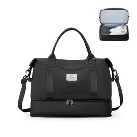 Travel Duffel Bag for Women Carry On Airplane Lightweight Weekender Overnight Shoulder Bag Beach Hospital Bag with Shoe Compartment, F1-black