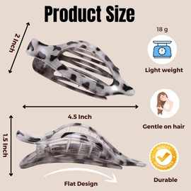 8 Pack Tortoiseshell Flat Hair Clips – French Style Matte Claw Barrettes for Women, Strong Hold Non-Slip Hair Accessories for Thick or Thin Hair, Chic Neutral Leopard Pattern