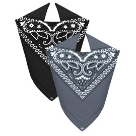 Van Der Rich ® Pack of 2 Bandanas 100% Cotton Head Scarf for Men Women (Black-Grey, TU)