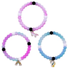 FROG SAC 3 Unicorn Bracelets for Girls, Silicone Bubble Bracelet Pack for Kids, Unicorns Theme Birthday Party Favors and Goodie Bag Fillers for Little Girls, Blue Black Pink Unicorn Stocking Stuffers for Kids (Unicorn Charm)