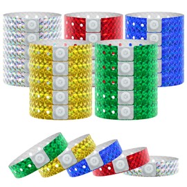 100 Pcs Plastic Holographic Wristbands, Party Wristbands Waterproof Colored Vinyl Wristbands for Events Parties Festival Concerts (MULTIPLE COLORS)