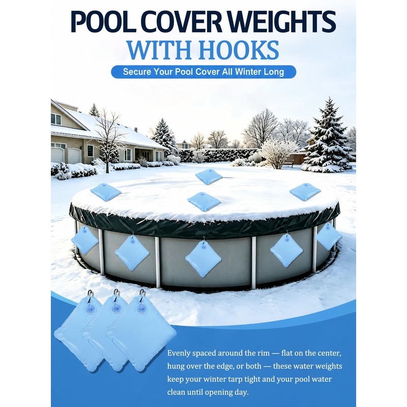 20 Pack Pool Cover Weights with Hooks, 500D PVC Pool