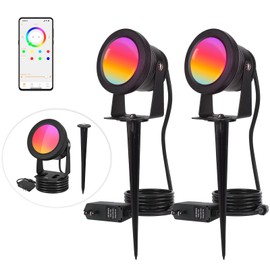 Tsanhoo Spot Light Outdoor Control with Smart APP, 2 Pack 15W RGBW Low Voltage Landscape Lighting Spotlight, Color Changing IP67 Waterproof Spot Lights Outdoor for Pathway House Garden Yard