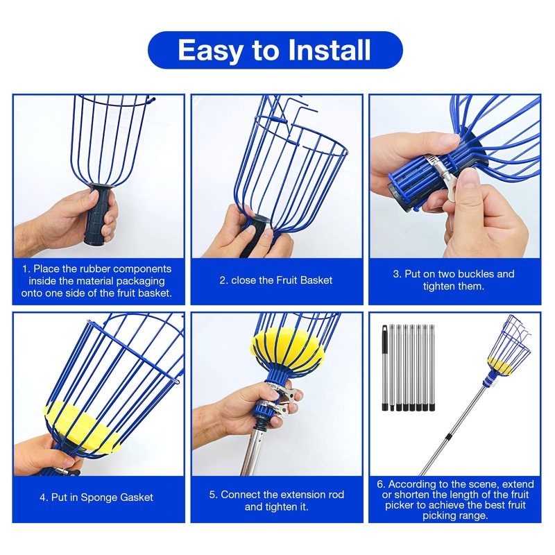PEAKCLOUDS Fruit Picker Tool with Basket, 35-72 Inch Adjustable Long