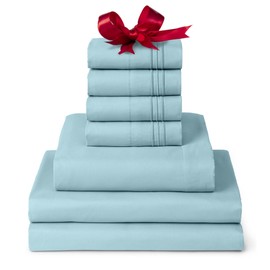 Mellanni Split King Sheet Set - 7-Piece Iconic Collection Bedding, (Including 4 Pillowcases), 16-Inch Deep Pocket, Easy Care, Extra Soft, Cooling Sheets, Brushed Microfiber - Aqua