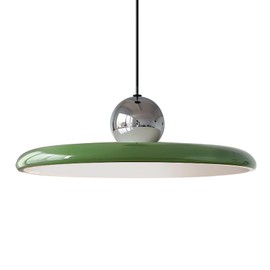 XIRYTU-H 40cm Modern LED Pendant Light, 36W Dimmable Ceiling Hanging Lamp, 3000K/4500K/6000K, Height Adjustable, Metal Round Chandelier for Dining Room, Living Room, Bedroom (Silver + Green)