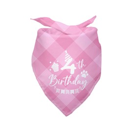 Dog Birthday Bandana 4th Birthday Bandana Plaid Pink Dog Bandana Pet Lover Gifts Pet Puppy 4th Birthday Party Decoration