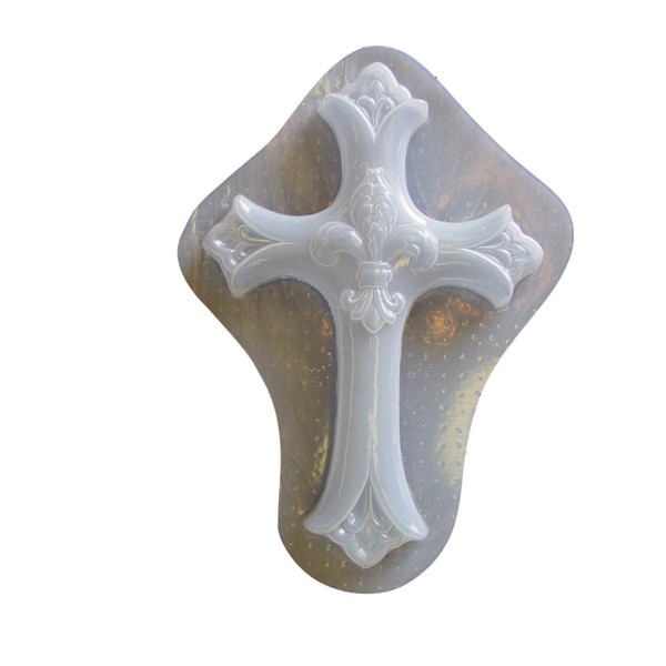 Fleur De Lis Cross Plastic Craft Mold to use with Concrete or Cement to make plaques 7212