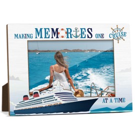 Making Memories One Cruise Picture Frame, Cruise Themed Photo Frame for Friends Family Couple, 4x6 Wooden Picture Frames Gifts for Travel Honeymoon Vacation, Home Office Shelf Table Decor -006