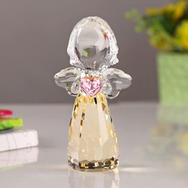 Crystal Little Angel Christmas Birthday Gifts Cherub Figurine Paperweight Decor Ornaments Art Collectible (Gold)