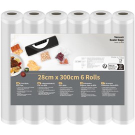 Vacuum Sealer Bags 6 Rolls Vacuum Film 28 x 300 cm (18 m), Professional Foil Rolls Vacuum Sealer Food BPA-Free, Strong & Tear-Resistant, for All Vacuum Sealer & Sous Vide