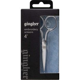 Gingher Classic Embroidery Scissors and Leather Sheath - 4" Craft Scissors for Fabric, Thread, and Needlework Yarn Cutting - Silver