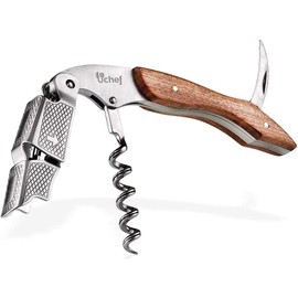 U Chef Sacacorchos de madera premium, destapador/destapa corchos multifuncional de acero inoxidable con palisandro, Perfecto para destapar botellas de vino, cervezas y refrescos