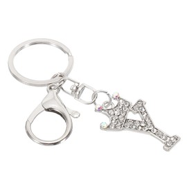 PATIKIL Initial Letter Keychain, Letter Y Crown Design Charm with Crystal Diamonds Decorative Alphabet Pendants for Bag Backpack DIY Craft, Silver Tone