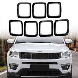 Front Grille Grill Inserts Cover Compatible with Jeep Compass 2017 2018 2019 2020 2021 ABS Grill Cover Rings Frame Trims Kit 7PC (Glossy Black)