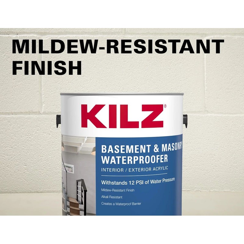 KILZ Basement and Masonry Waterproofing Paint, Interior/Exterior, White, 1 Gallon